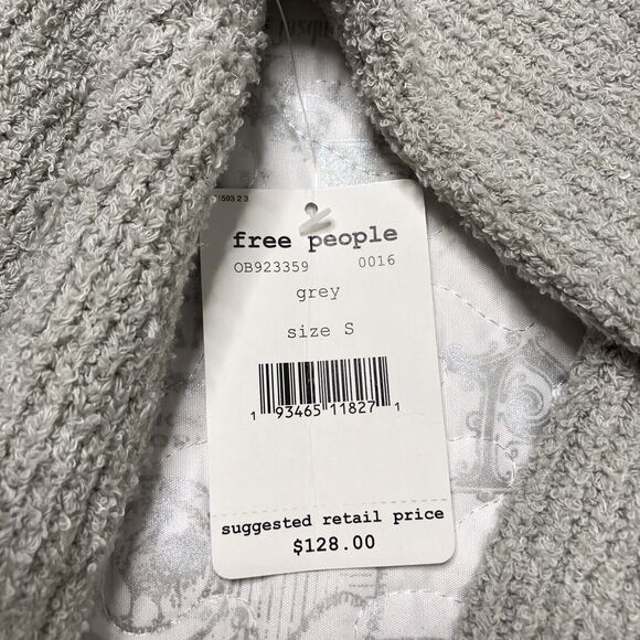 Free People Women's Gray Long Sleeve V-neck Faux Wrap Sweater Size S OB923359 - Picture 2 of 7